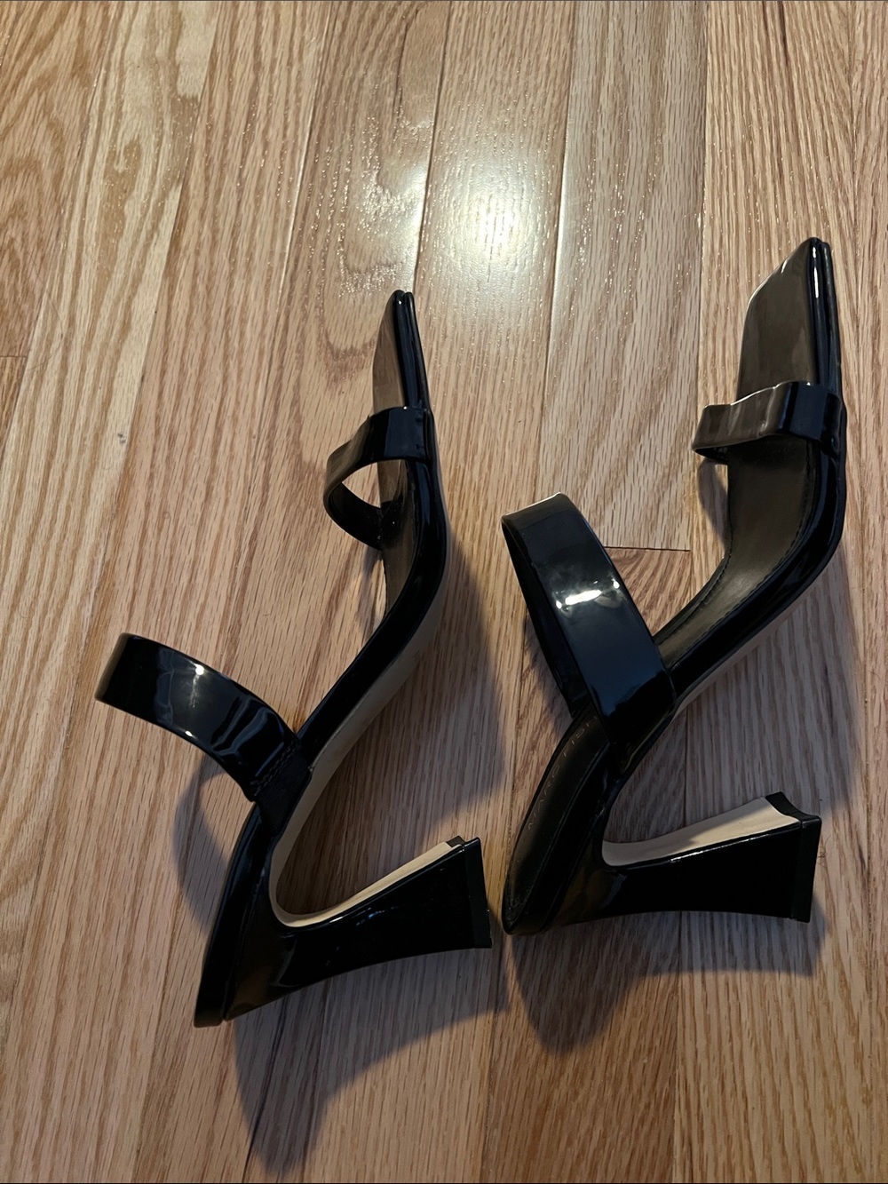 Marc Fisher Black Patent Double-Strap Square Toe Mules - Picture 3 of 4